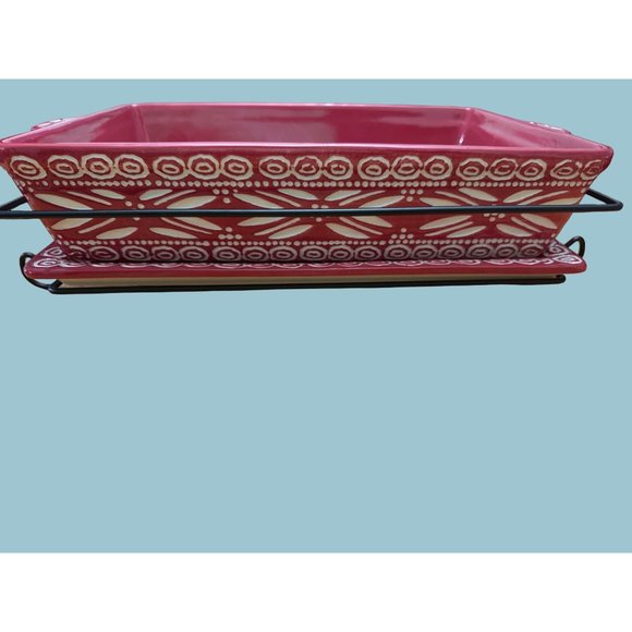 Temptations by Tara Red Carved Old World Poinsettia 3 Piece Casserole Dish - Picture 4 of 9